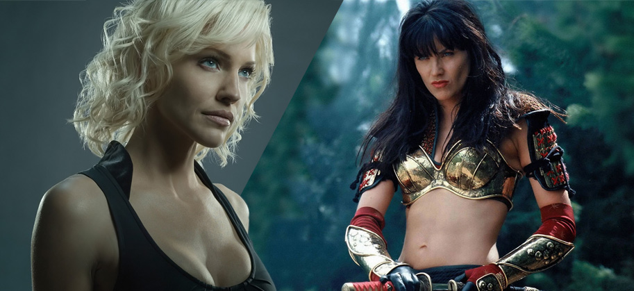 Tricia Helfer, Lucy Lawless, SYFY, Battlestar Galactica, Xena: Warrior Princess