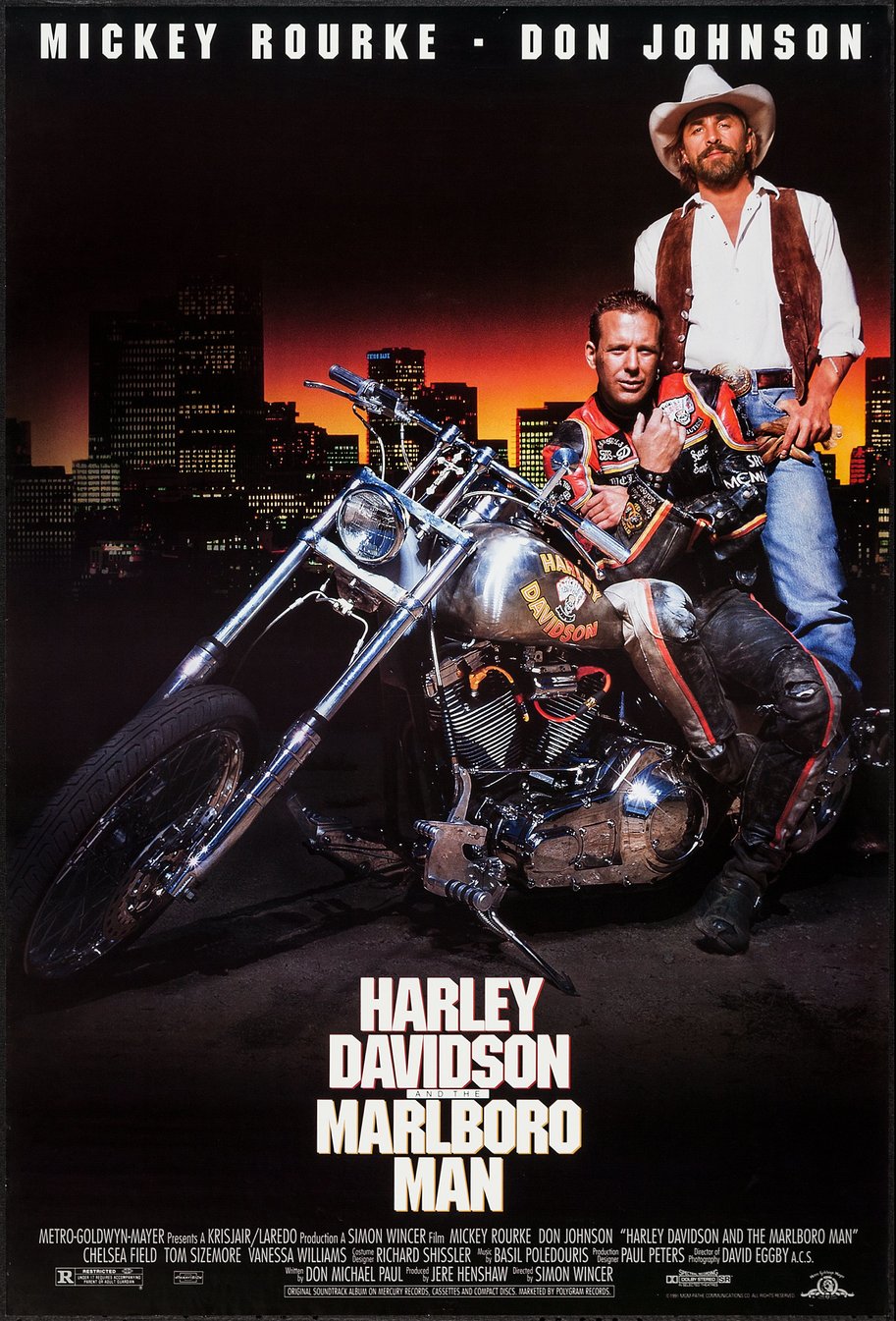 harley davidson y el hombre marlboro don johnson cartel de mickey rourke