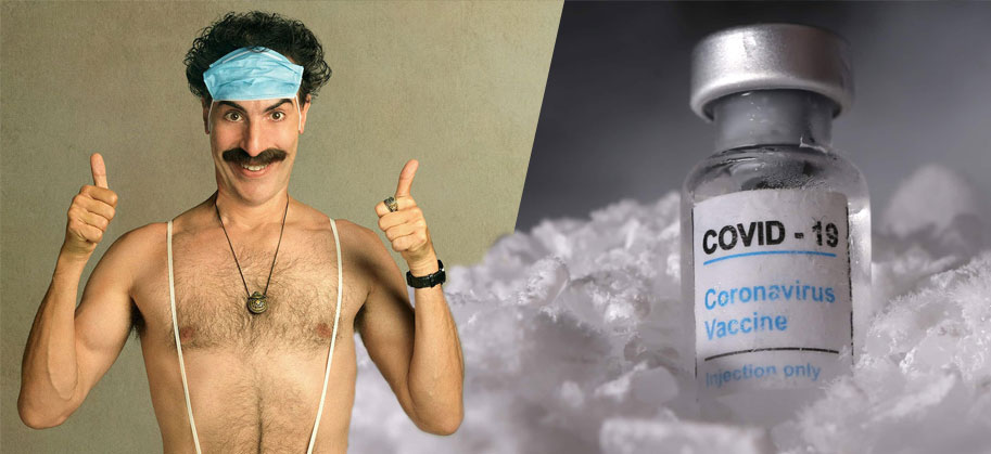 Sacha Baron Cohen, Borat, coronavirus, vaccine, Jimmy Kimmel Live