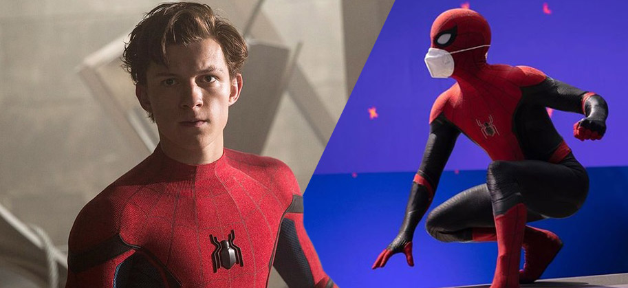 Spider-Man 3 set photo Tom Holland mask