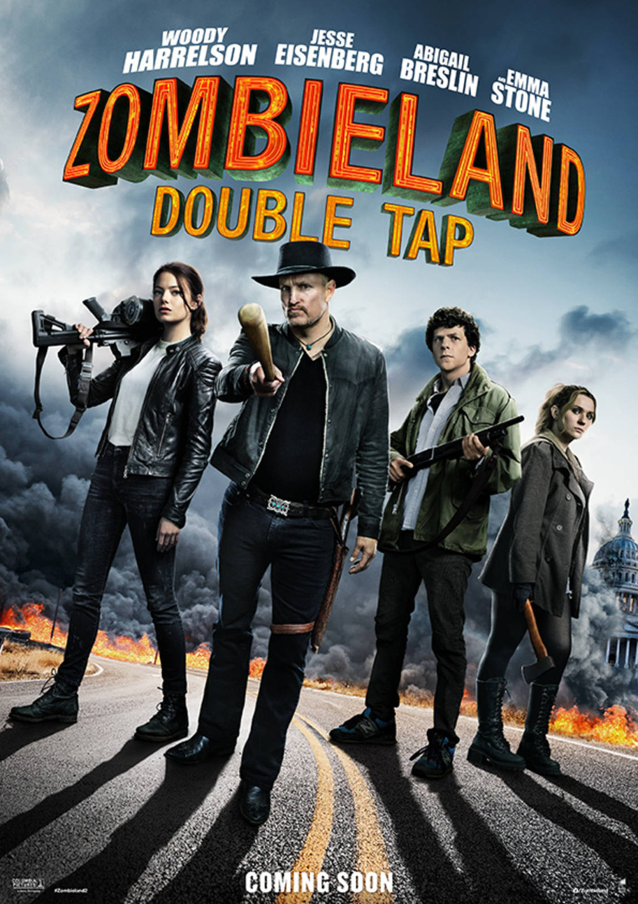 Zombieland, Double Tap, Woody Harrelson, Jesse Eisenberg, Abigail Breslin, Emma Stone, Ruben Fleischer, Rhett Reese, Paul Wernick, zombie, comedy, sequel