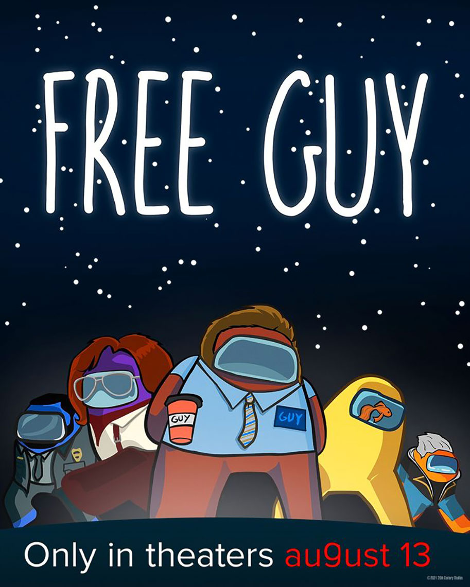 Free Guy, Ryan Reynolds, posters, comedy, parody