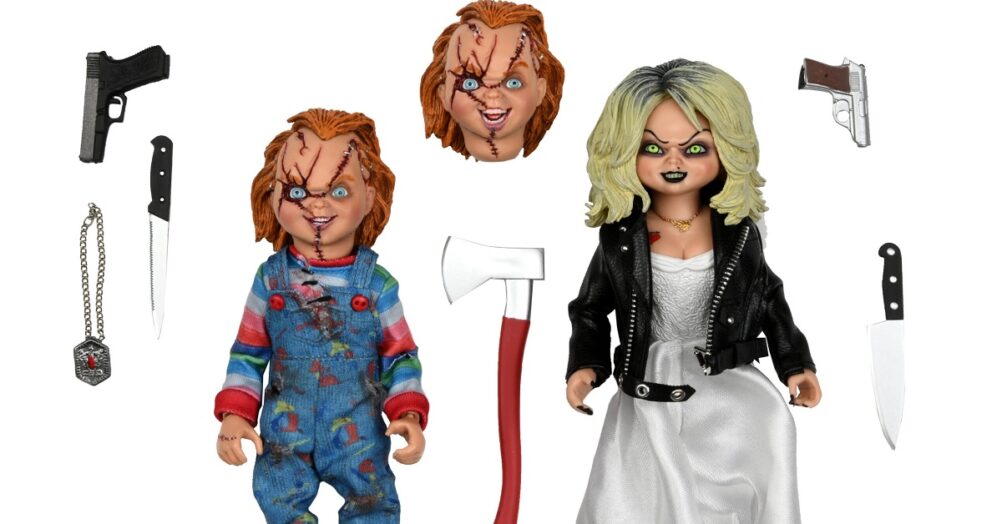 NECA will be releasing clothed action figure versions of killer dolls Chucky and Tiffany, as they looked in Bride of Chucky, in 2022.