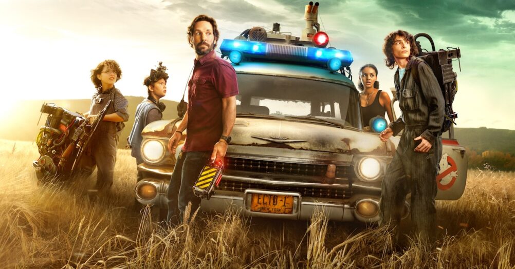 New Ghostbusters: Afterlife posters feature Paul Rudd, Carrie Coon, Finn Wolfhard, Mckenna Grace, Logan Kim, and Celeste O'Connor.