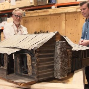 Adam Savage of MythBusters checks out a miniature version of the Evil Dead II cabin in a video posted to his YouTube account.