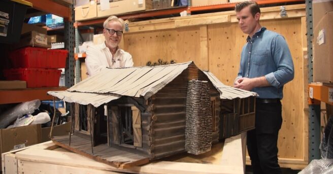Adam Savage of MythBusters checks out a miniature version of the Evil Dead II cabin in a video posted to his YouTube account.