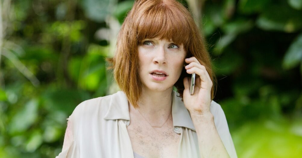Bryce Dallas Howard's Claire Dearing is not having a good time in an image from director Colin Trevorrow's Jurassic World: Dominion.