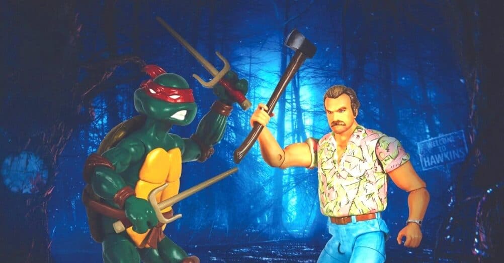 A new toy line pairs Teenage Mutant Ninja Turtles with characters from the Netflix series Stranger Things! Eleven and Hopper are first.