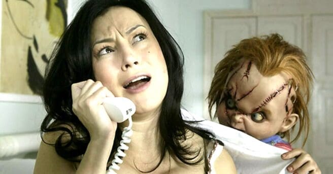 Today is Jennifer Tilly's last day of working on Chucky season 2, and she marked the occasion by sharing a bloody selfie.