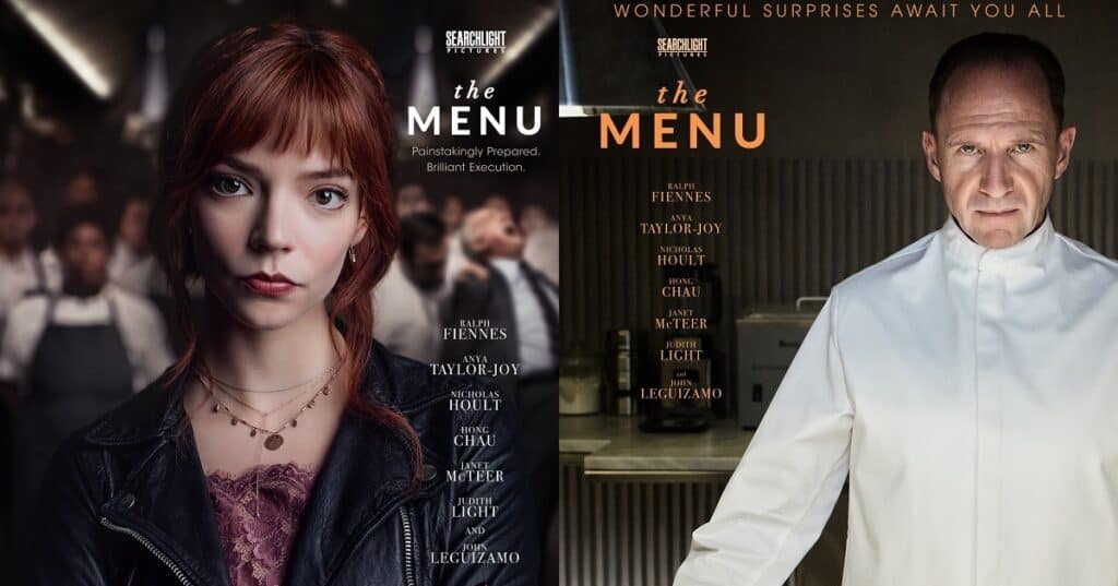 A full trailer and two posters have been unveiled for the darkly comedic thriller The Menu, starring Anya Taylor-Joy and Ralph Fiennes.