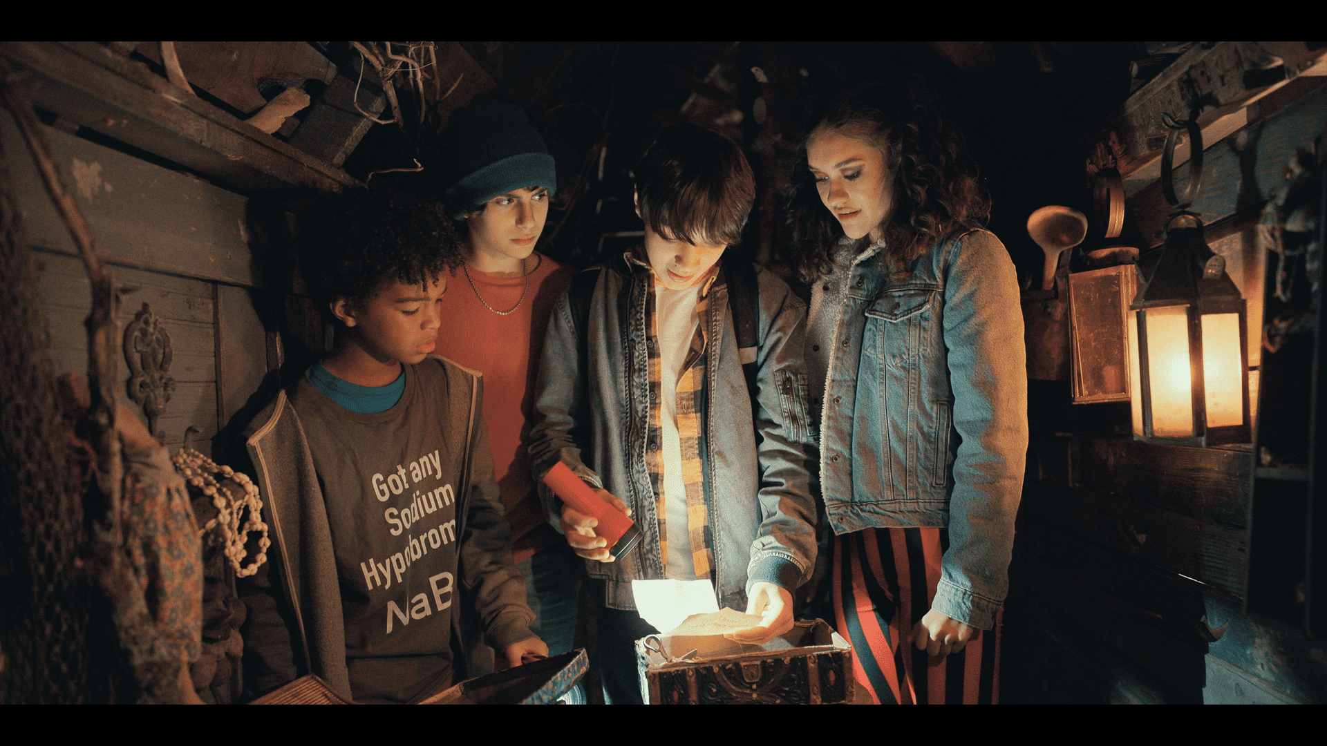Jaiden J. Smith, Dylan Martin Frankel, Donovan Colan, and Marissa Reyes in Spirit Halloween (2022).
