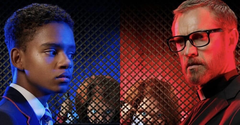 Chucky season 2 promo images drop the killer doll and some of the main characters into a confessional. Season premieres next week