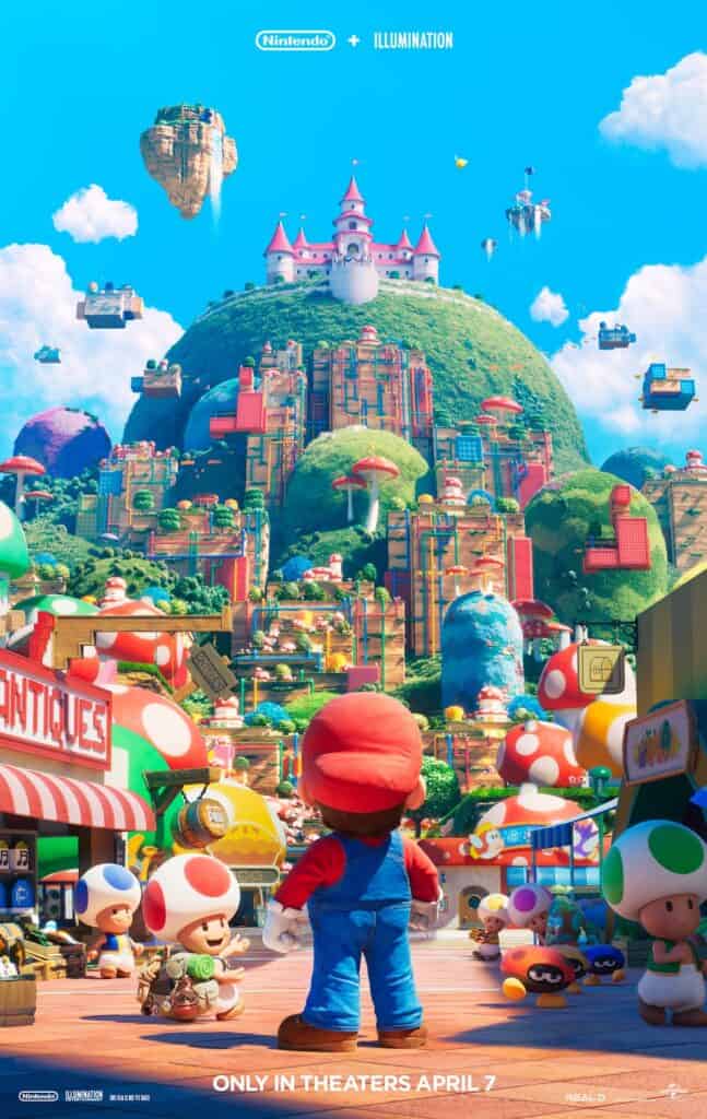 The Super Mario Bros. Movie posters show Mario and Luigi exploring  different parts of the Mushroom Kingdom