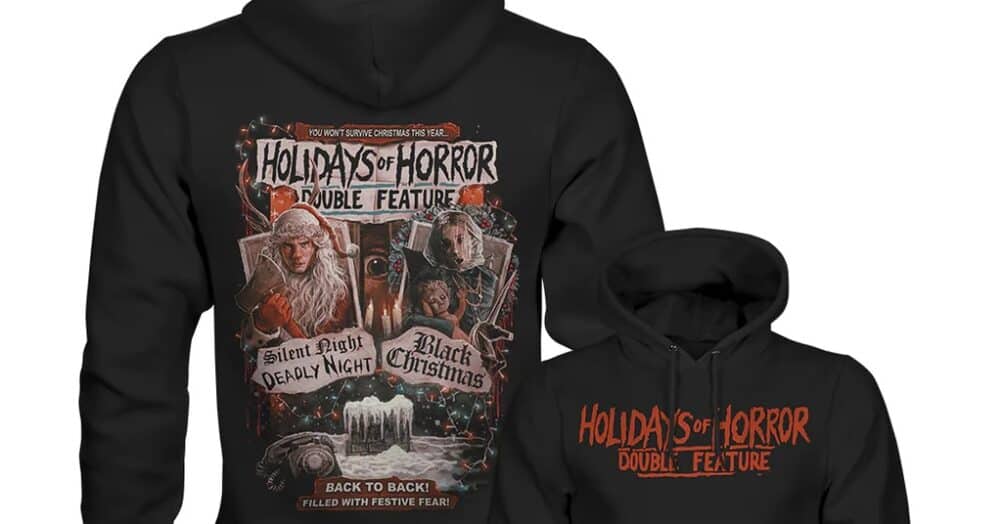 Gutter Garbs is selling T-shirts, hoodies, & posters for a holidays of horror double feature of Silent Night, Deadly Night and Black Christmas