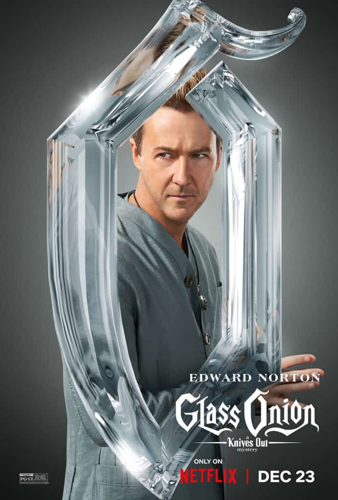Glass Onion, Rian Johnson, Netflix, Glass Onion character posters, Edward Norton