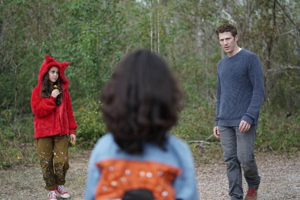 (L-R) Briella Guiza as Lucy and Zach Gilford as Ben in the supernatural horror/thriller, THERE’S SOMETHING WRONG WITH THE CHILDREN, a Paramount Home Entertainment and MGM+ release. Photo courtesy of Sam Lothridge and Blumhouse Television.