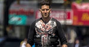 SPOILER-filled images from the set of Daredevil: Born Again reveal the Punisher skull logo and another costumed vigilante