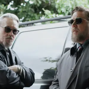 The first image from the thriller Sleeping Dogs features Russell Crowe and Tommy Flanagan. Karen Gillan is also in the cast