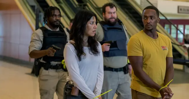 A batch of images from the Peacock series Twisted Metal features Anthony Mackie, Neve Campbell, Stephanie Beatriz, and more