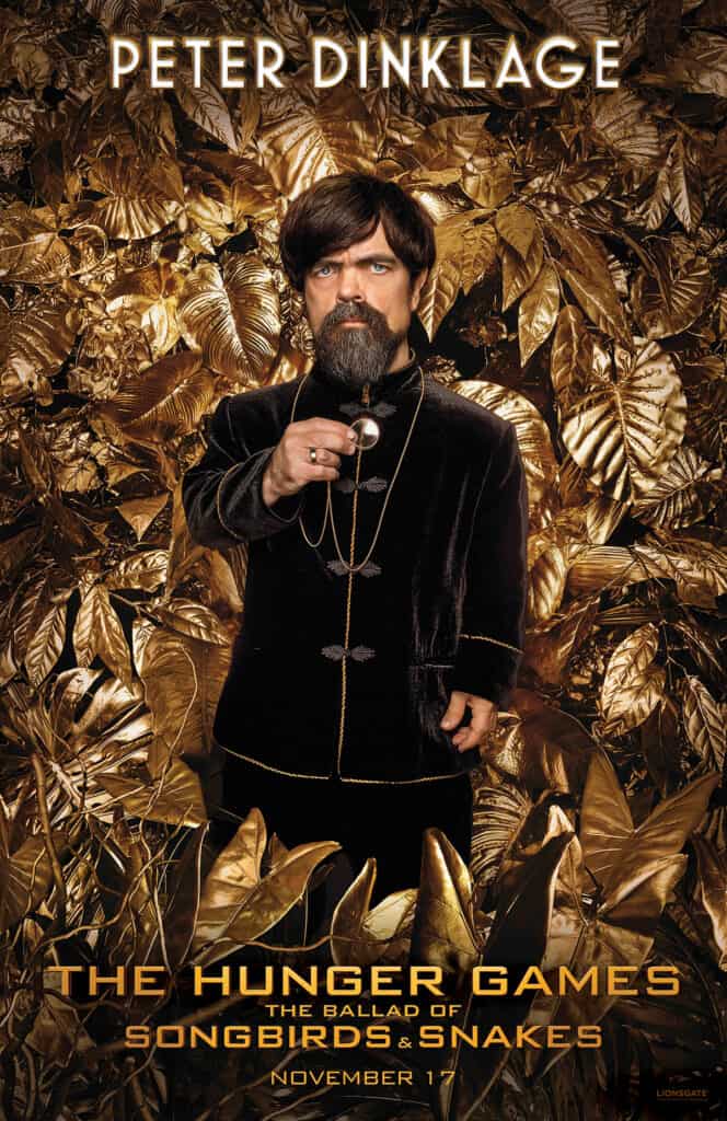 The Hunger Games prequel, character posters, The Hunger Games: The Ballad of Songbirds & Snakes, Peter Dinklage