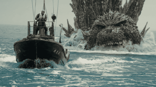 Godzilla chases a Boat in Godzilla Minus One (2023).