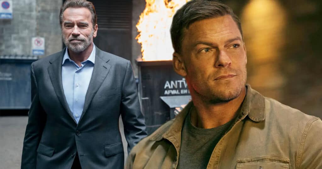 Action behemoths Arnold Schwarzenegger and Alan Ritchson are an unlikely pair for the Christmas heist comedy The Man With The Bag