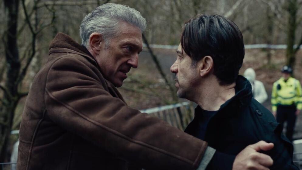 Vincent Cassel and Gianni Capaldi in Damaged (2024).