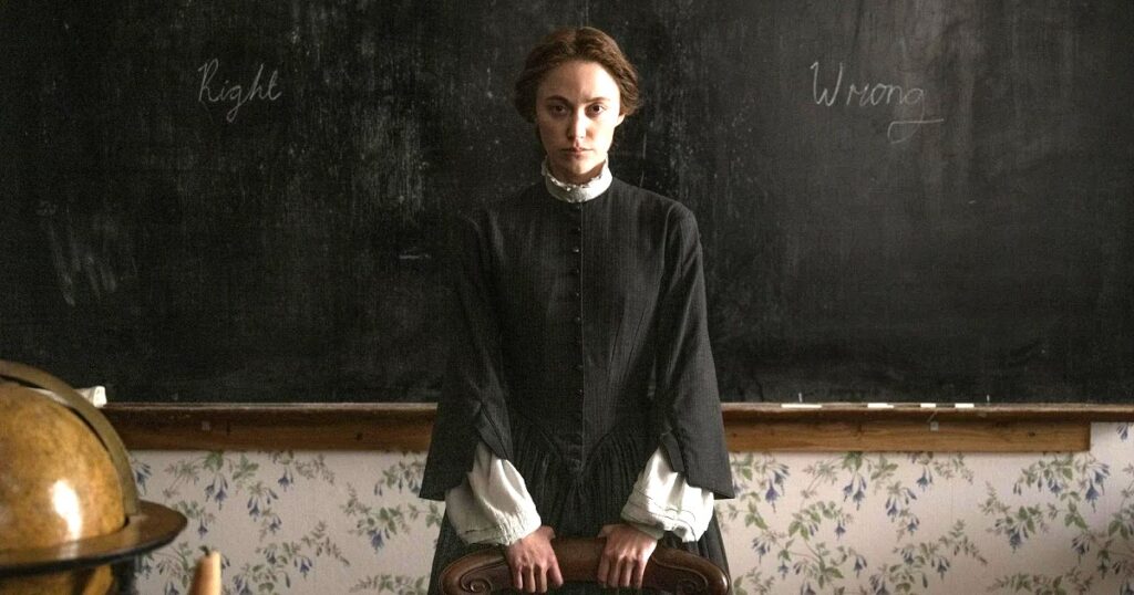 Maika Monroe delivers a deliciously deranged performance in the stylish Victorian horror satire Victorian Psycho.