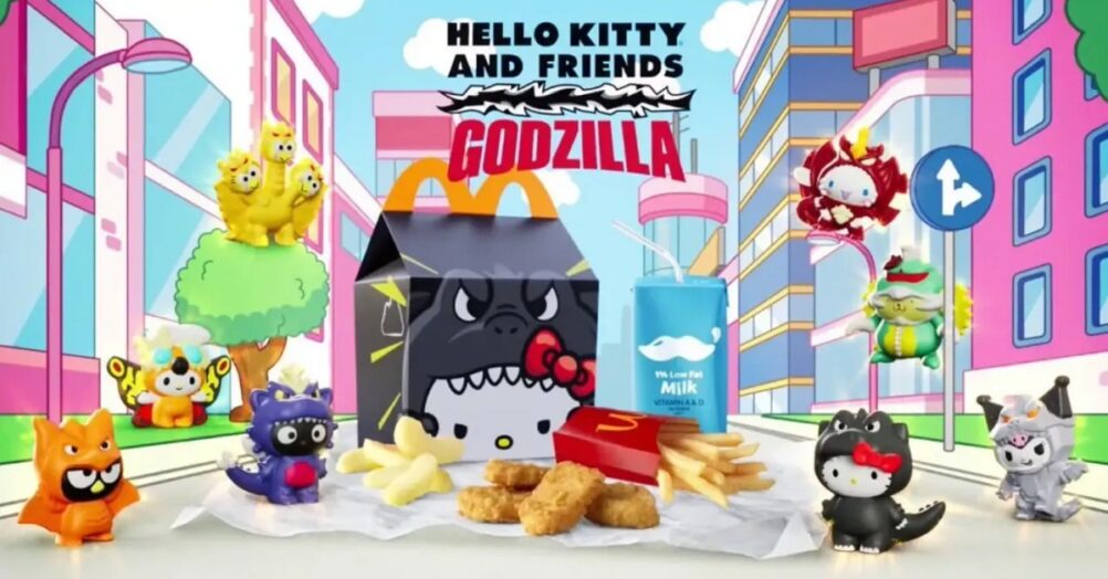 McDonald’s Hello Kitty x Godzilla Happy Meal is here, featuring eight adorable toys that mash up Sanrio characters with classic kaiju
