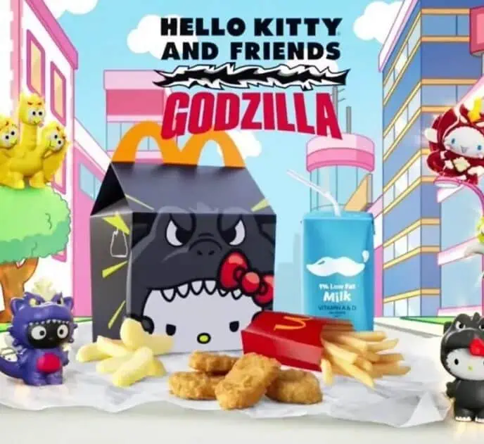 McDonald’s Hello Kitty x Godzilla Happy Meal is here, featuring eight adorable toys that mash up Sanrio characters with classic kaiju