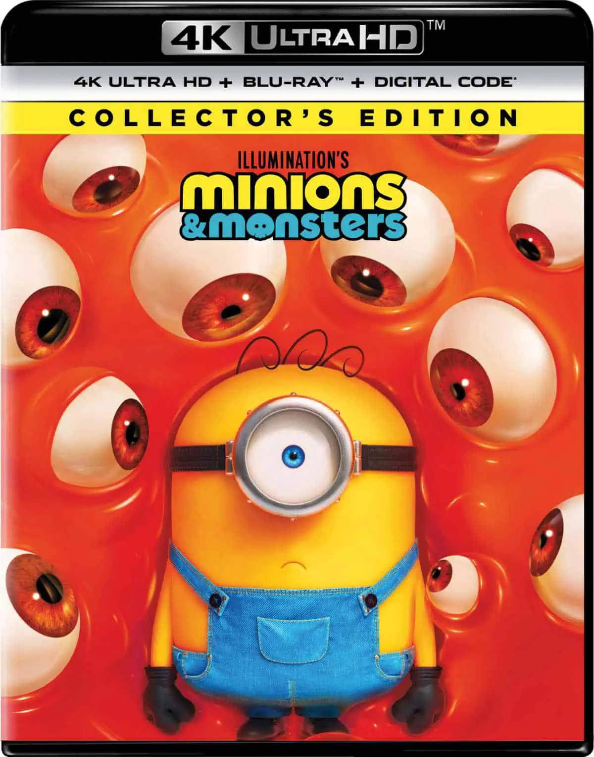 Minions character interacting with a colorful monster scene
