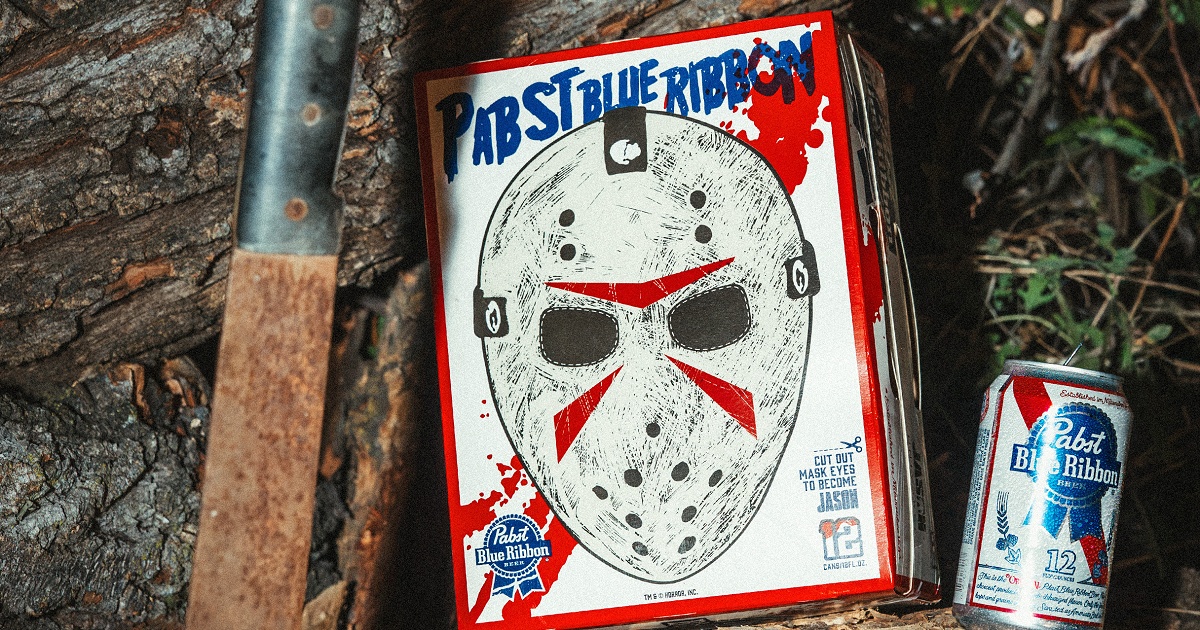 Pabst Blue Ribbon is turning its 12-pack into a wearable Jason Voorhees mask for a Halloween collaboration with Jason Universe