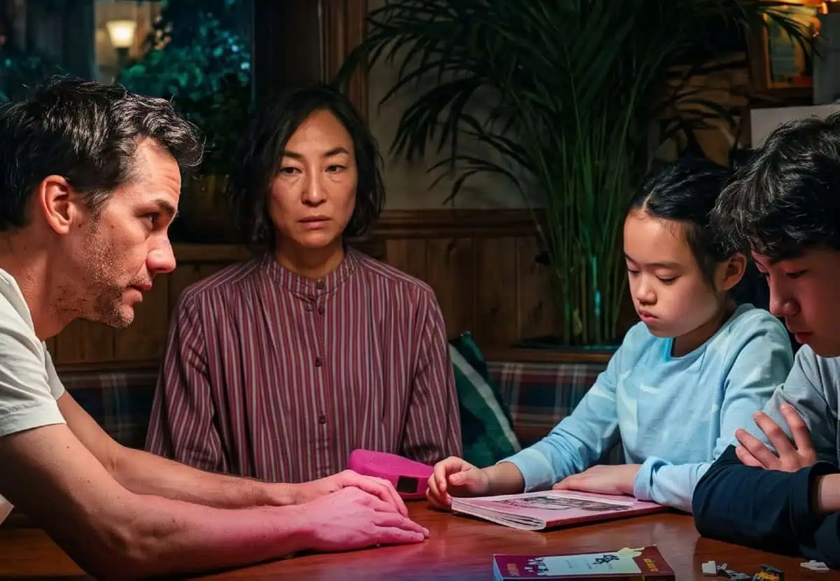 A tense moment from The Last House showcasing the family's struggle.